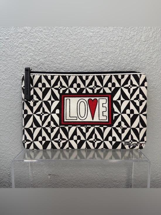 Brighton Handbags - Brighton Canvas Zipper Pouch Makeup Cosmetic Travel Bag LOVE Black Red NWOT